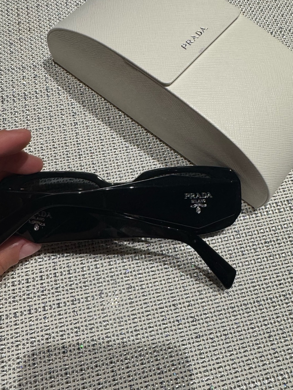 Prada Black Sunglasses with Cream Logo Case